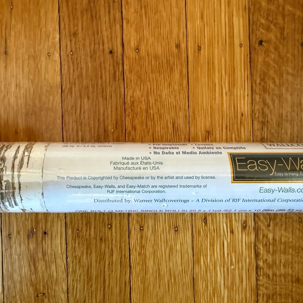 Rustic Birch Tree Wallpaper Roll. CHesapeak double roll sealed.